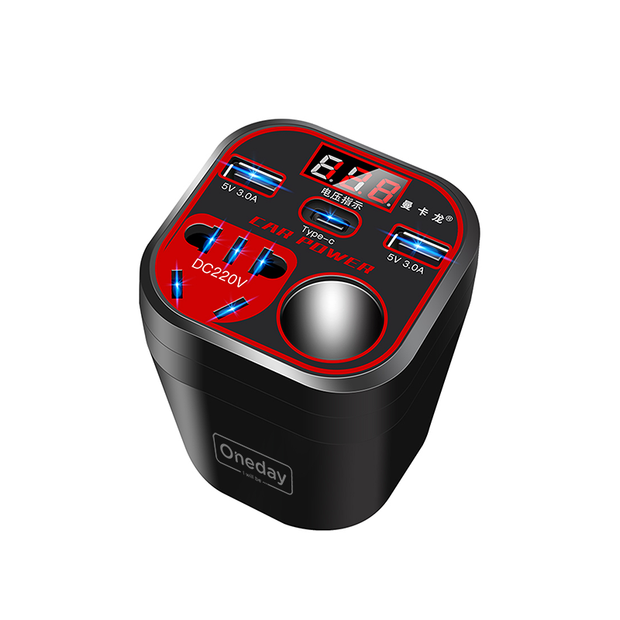 Oneday Customized ER11 220V + 3 PORT (A+A+C) 6 IN 1 car charger