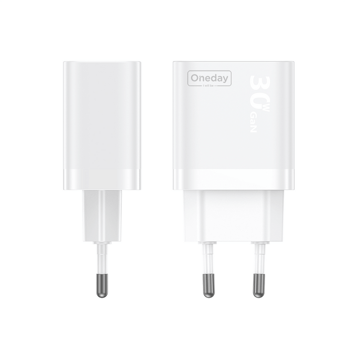 Customizable Oneday NC05 EU/US/UK 30W USB + T-ypec GaN Dual Port Charger Super Adapter Fast Charging Wall Cell Phone Charger