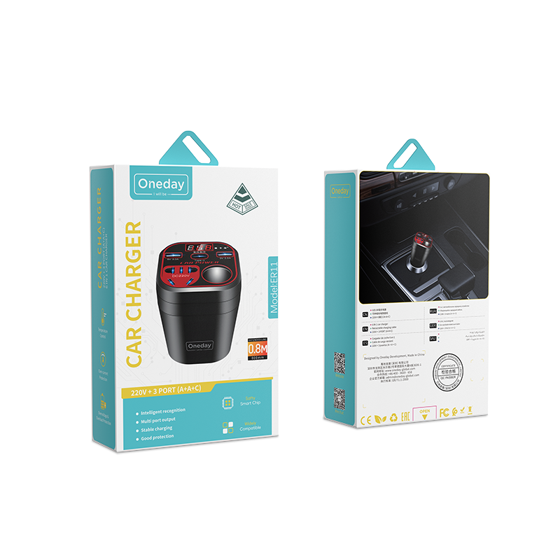 Oneday Customized ER11 220V + 3 PORT (A+A+C) 6 IN 1 car charger