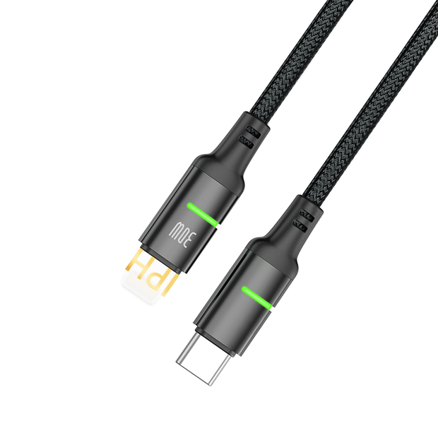 Oneday Hot sale AA02 30W Type-c to IPH Intelligent 100cm LED Fast Charging Data Cable