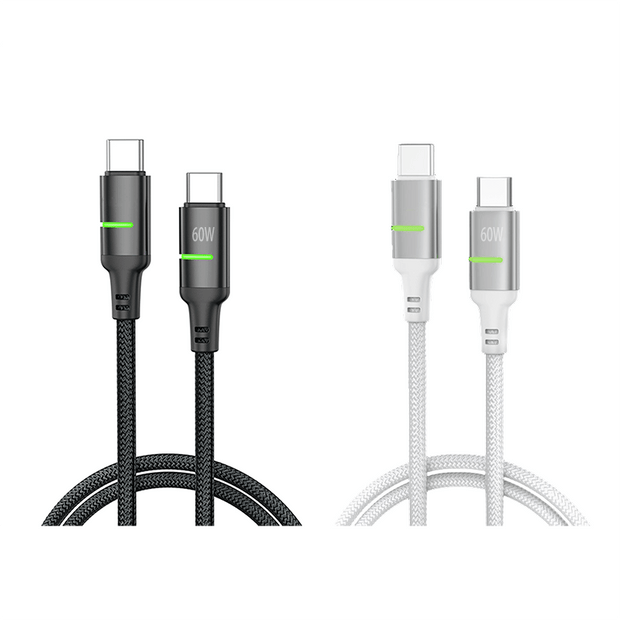 Oneday Hot sale AA02 60W Type-c to Type-c and 30W Type-c to IPH Intelligent 100cm LED Fast Charging Data Cable