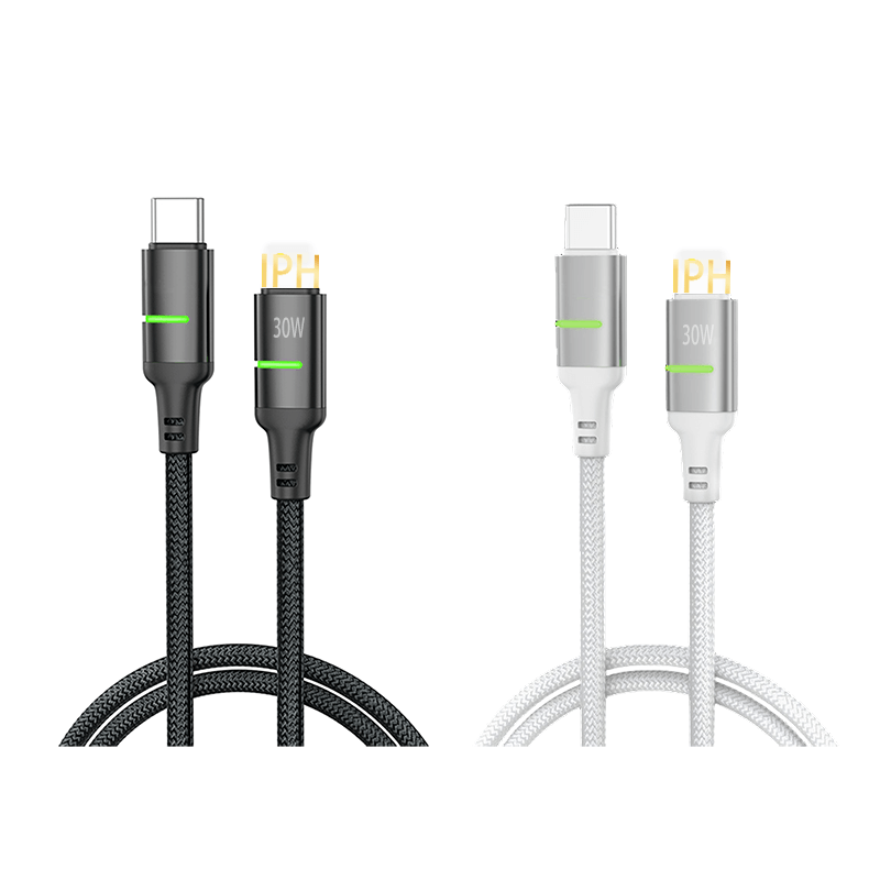 Oneday Hot sale AA02 60W Type-c to Type-c and 30W Type-c to IPH Intelligent 100cm LED Fast Charging Data Cable