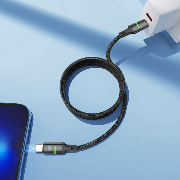 Oneday Hot sale AA02 60W Type-c to Type-c and 30W Type-c to IPH Intelligent 100cm LED Fast Charging Data Cable