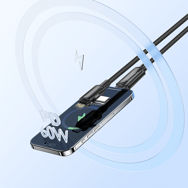 Oneday Hot sale AA04 Type-c to Type-c 60w  + Type-c to IPH 12W 100cm Fast Muti-function Cable