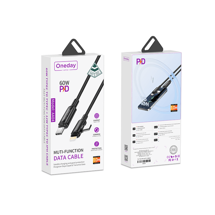 Oneday Hot sale AA04 Type-c to Type-c 60w  + Type-c to IPH 12W 100cm Fast Muti-function Cable