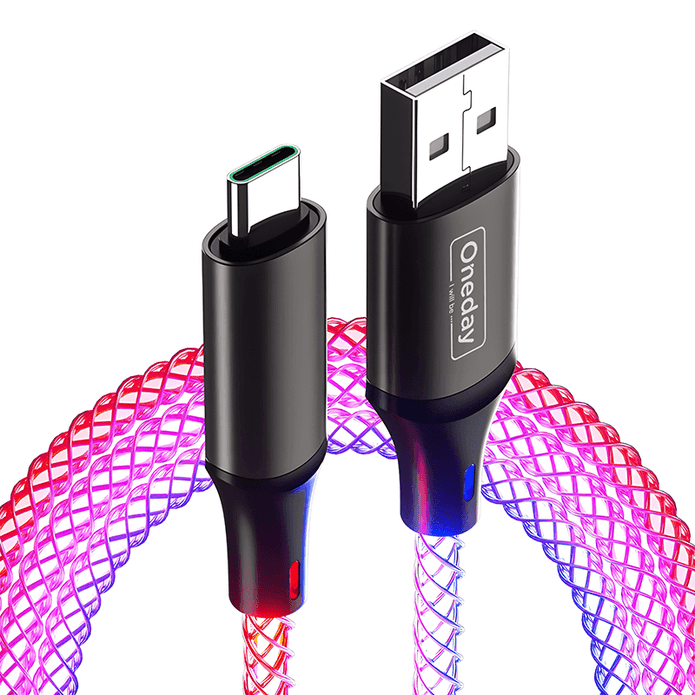 AA07 USB to TYPEC/22.5W USB to IPH/66W TYPEC to TYPEC/30W TYPEC to IPH 100cm Muti-colour RGB fast charging data cable