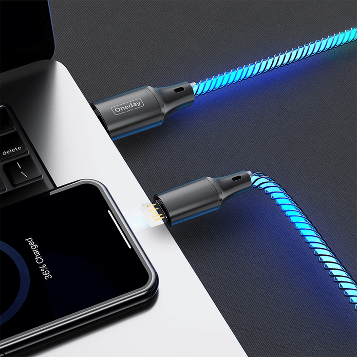 AA07 USB to TYPEC/22.5W USB to IPH/66W TYPEC to TYPEC/30W TYPEC to IPH 100cm Muti-colour RGB fast charging data cable