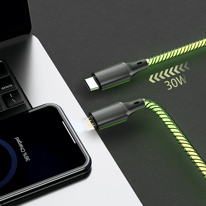 AA07 USB to TYPEC/22.5W USB to IPH/66W TYPEC to TYPEC/30W TYPEC to IPH 100cm Muti-colour RGB fast charging data cable