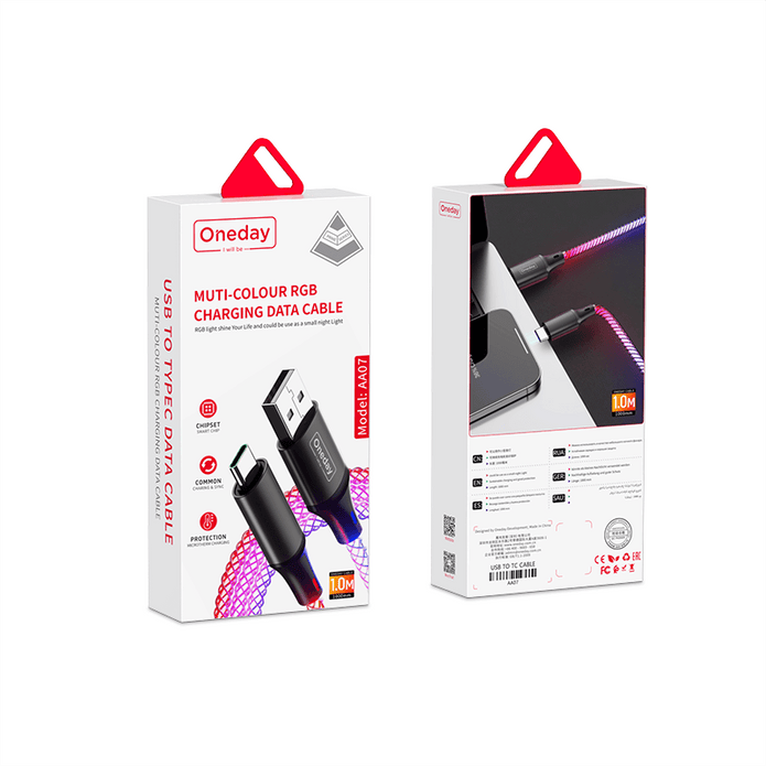 AA07 USB to TYPEC/22.5W USB to IPH/66W TYPEC to TYPEC/30W TYPEC to IPH 100cm Muti-colour RGB fast charging data cable