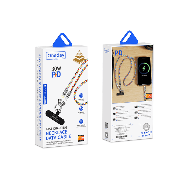 AA08 60W T-ypec to T-ypec/30W T-ypec to IPH 120cm necklace fast charging data cable