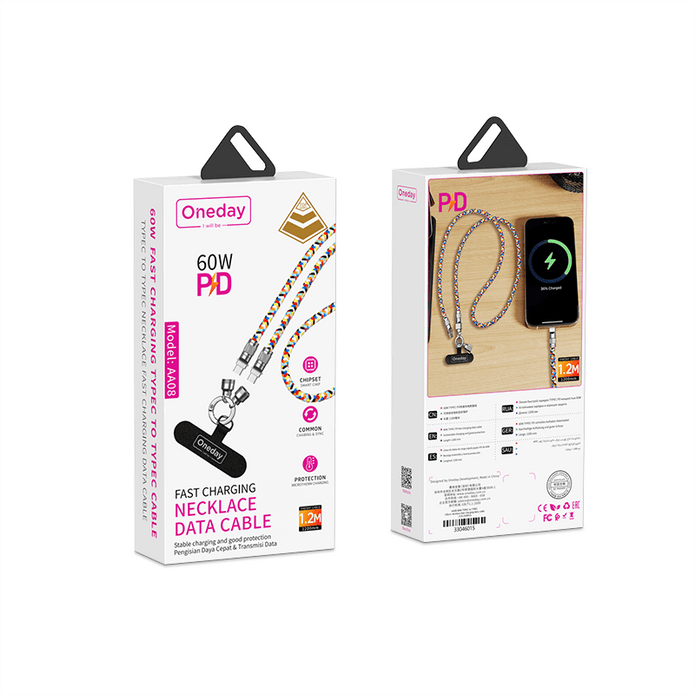 AA08 60W T-ypec to T-ypec/30W T-ypec to IPH 120cm necklace fast charging data cable