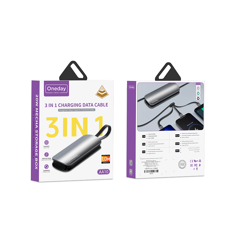 AA10 Metal storage box 3 in 1charging 100cm data cable