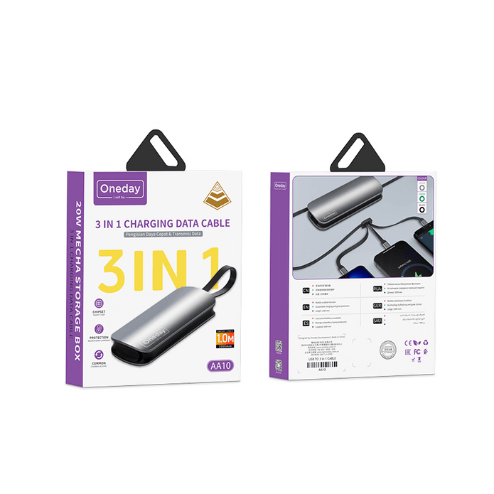 AA10 Metal storage box 3 in 1charging 100cm data cable