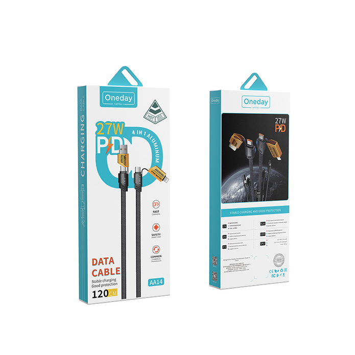 Oneday Customize AA14 4 in 1 Alluminum 120cm  fast charging data cable