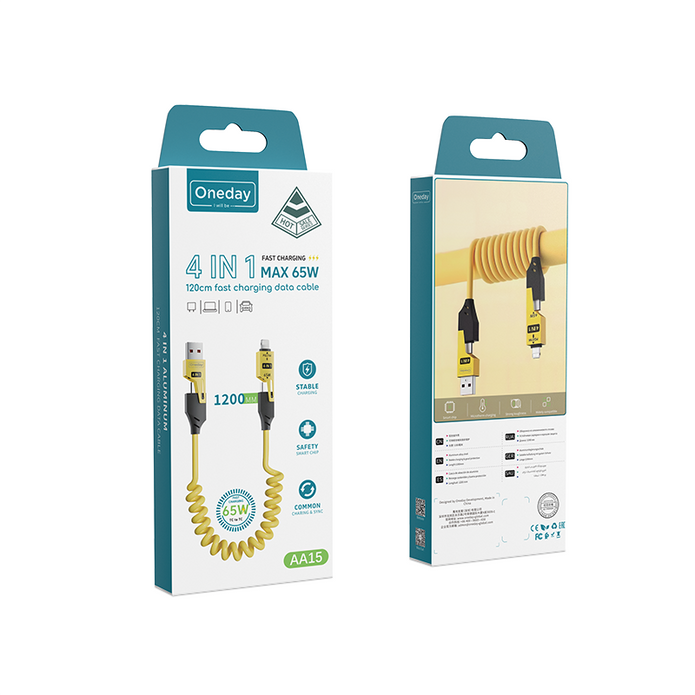 Oneday customize AA15 4 in 1 Alluminum 120cm  fast charging data cable