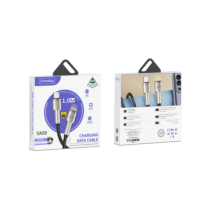 DA03 USB to T-ypec / USB to IPH 60W T-ypec to T-ypec /30W T-ypec to IPH 100cm alluminum & braid  charging data cable