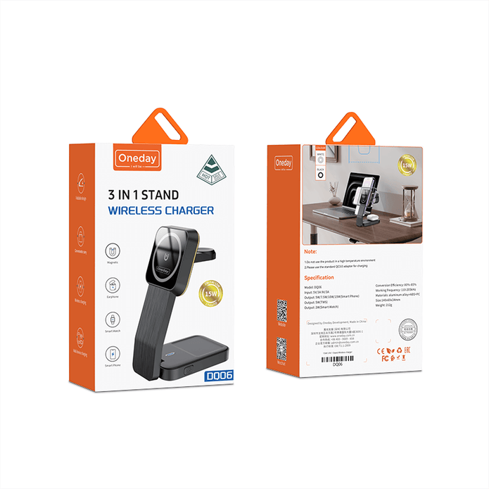 Oneday DQ06 15W 3 IN 1 Stand Wireless charger