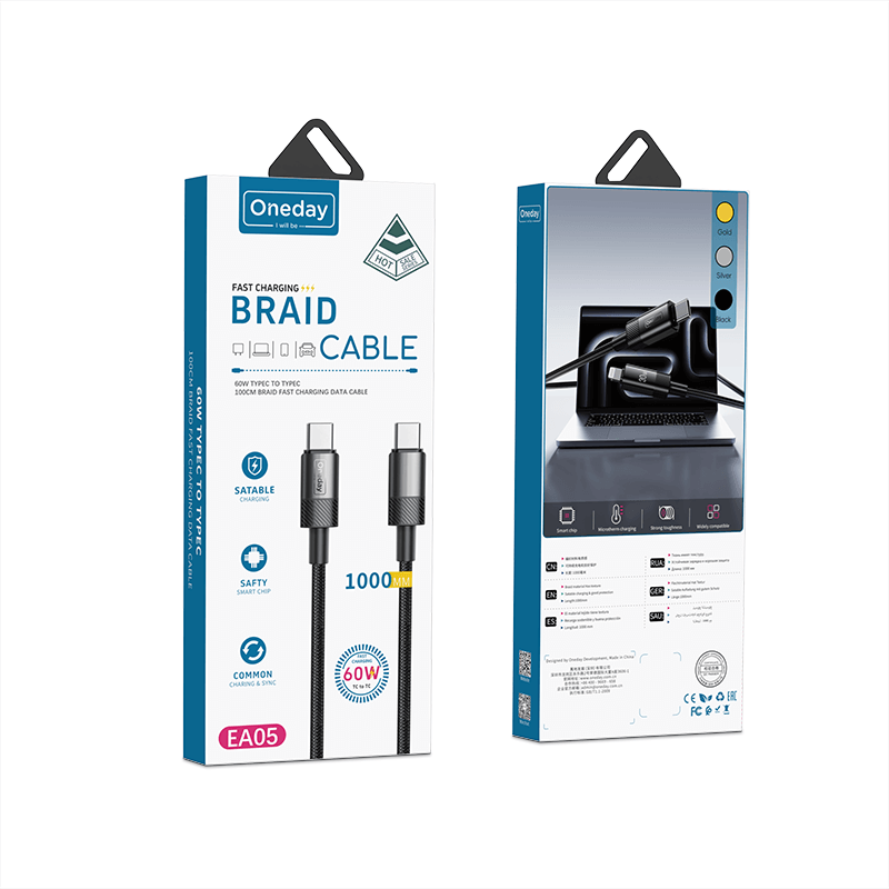 EA05 60W T-ypec to T-ypec /30W T-ypec to IPH 100cm braid fast charging data cable