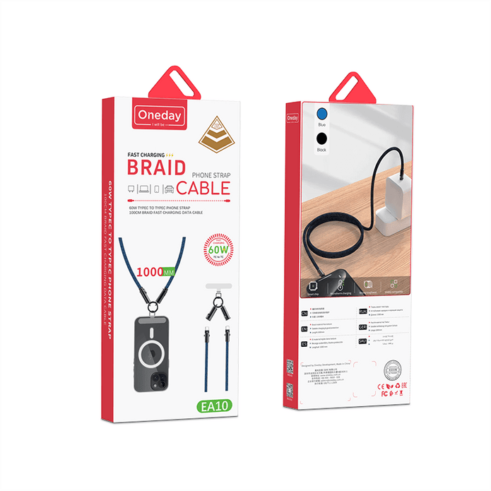 EA10 60W T-ypec to T-ypec /30W T-ypec to IPH  Phone strap 100cm braid fast charging data cable