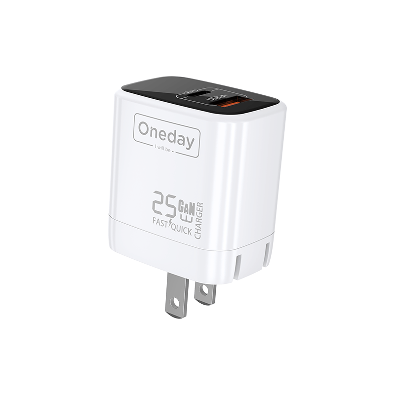 Customizable Oneday EC01 EU/US 25W USB + T-ypec Dual Port GaN Charger Wall Cell Phone Charger with cable