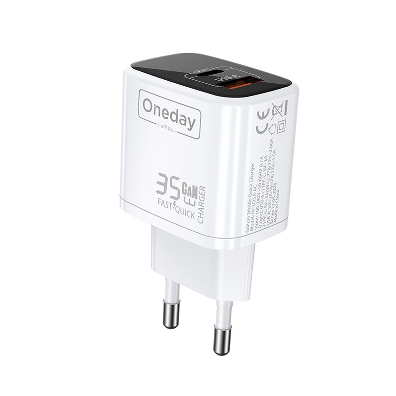 Custom Oneday EC03 45W Dual Port USB + T-ypec GaN Charger with EU Plug Fast Charging Adapters & Chargers