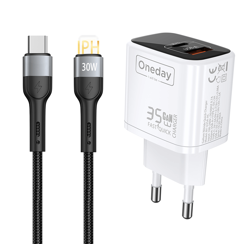 Custom Oneday EC03 45W Dual Port USB + T-ypec GaN Charger with EU Plug Fast Charging Adapters & Chargers