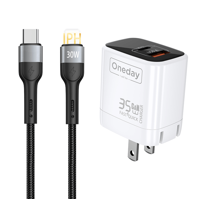 Custom Oneday EC03 45W Dual Port USB + T-ypec GaN Charger with EU Plug Fast Charging Adapters & Chargers