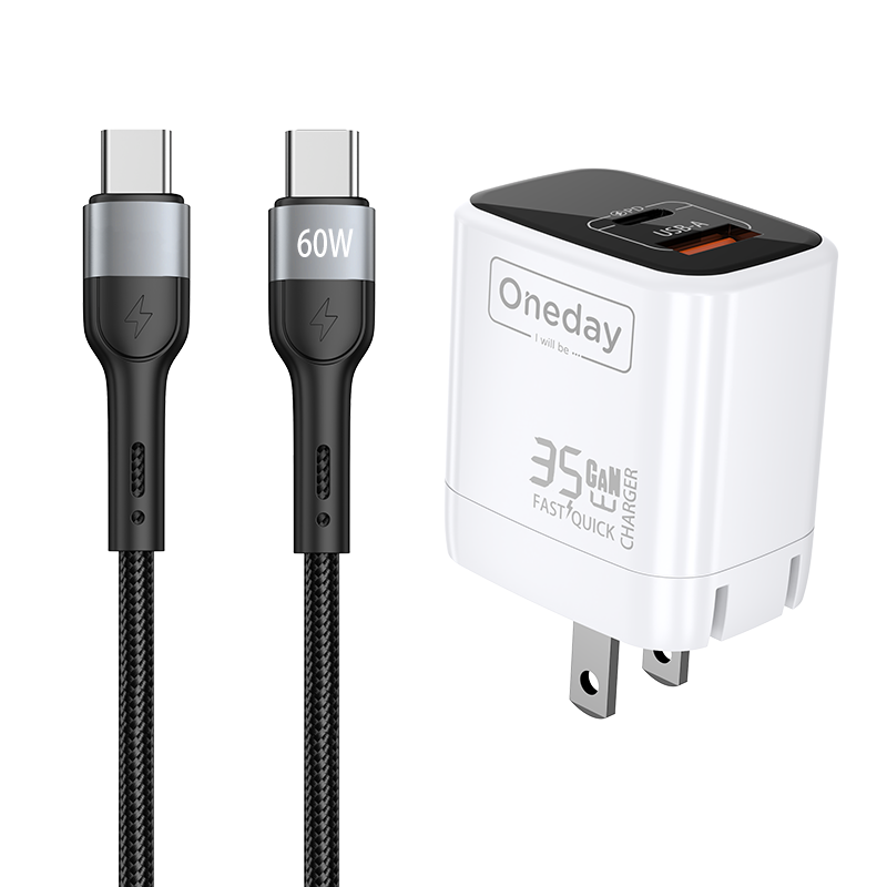 Custom Oneday EC03 45W Dual Port USB + T-ypec GaN Charger with EU Plug Fast Charging Adapters & Chargers