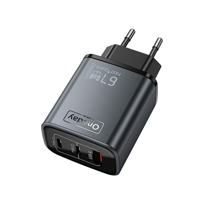 Customizable Oneday EC04 PRO EU/US 67W USB + T-ypec + T-ypec Three Port GaN Charger Fast Charging Wall Cell Phone Charger