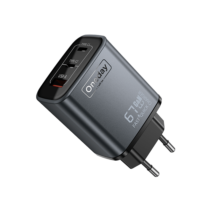 Customizable Oneday EC04 PRO EU/US 67W USB + T-ypec + T-ypec Three Port GaN Charger Fast Charging Wall Cell Phone Charger