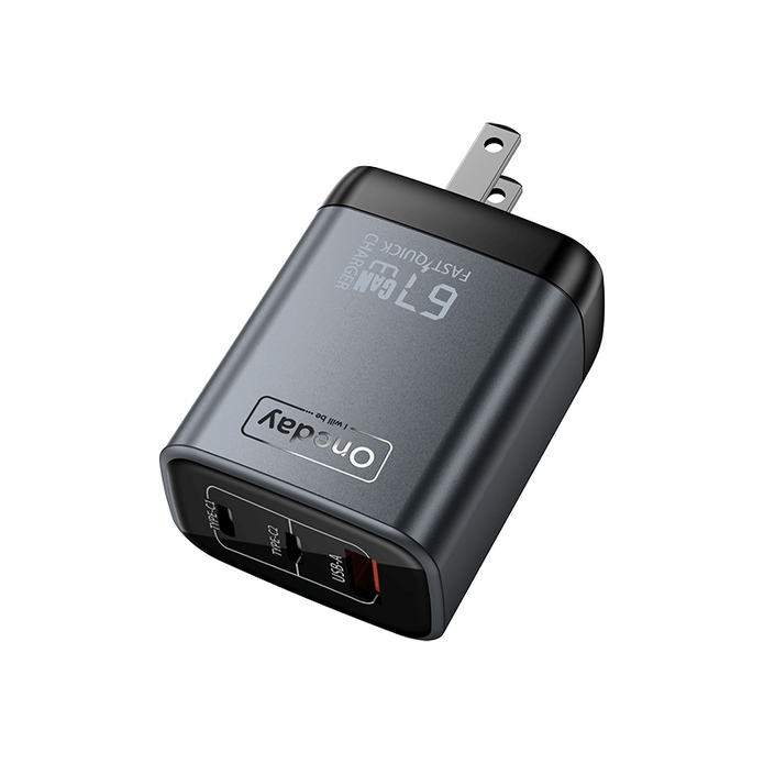 Customizable Oneday EC04 PRO EU/US 67W USB + T-ypec + T-ypec Three Port GaN Charger Fast Charging Wall Cell Phone Charger