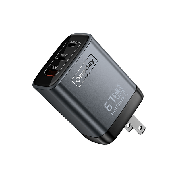 Customizable Oneday EC04 PRO EU/US 67W USB + T-ypec + T-ypec Three Port GaN Charger Fast Charging Wall Cell Phone Charger