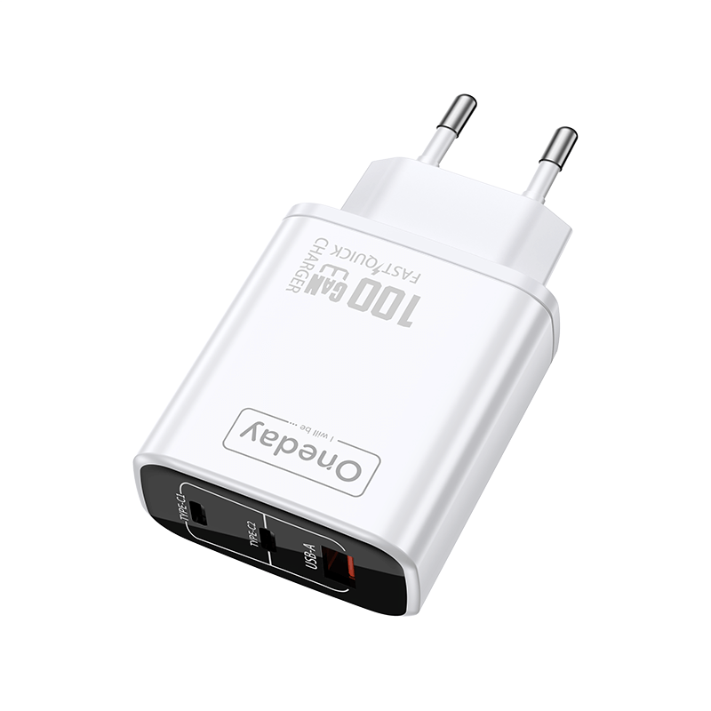Customizable Oneday EC05 EU/US 100W USB + T-ypec + T-ypec Three Port GaN Charger Fast Charging Wall Cell Phone Charger