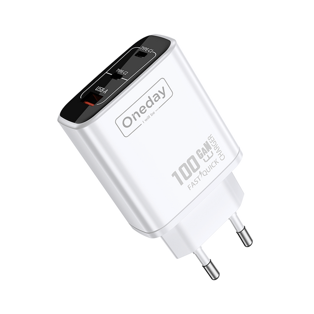 Customizable Oneday EC05 EU/US 100W USB + T-ypec + T-ypec Three Port GaN Charger Fast Charging Wall Cell Phone Charger