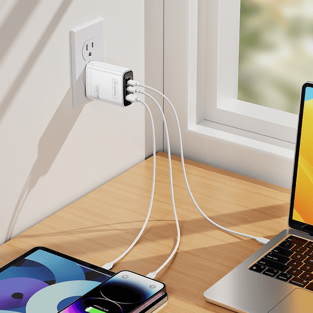 Customizable Oneday EC05 EU/US 100W USB + T-ypec + T-ypec Three Port GaN Charger Fast Charging Wall Cell Phone Charger