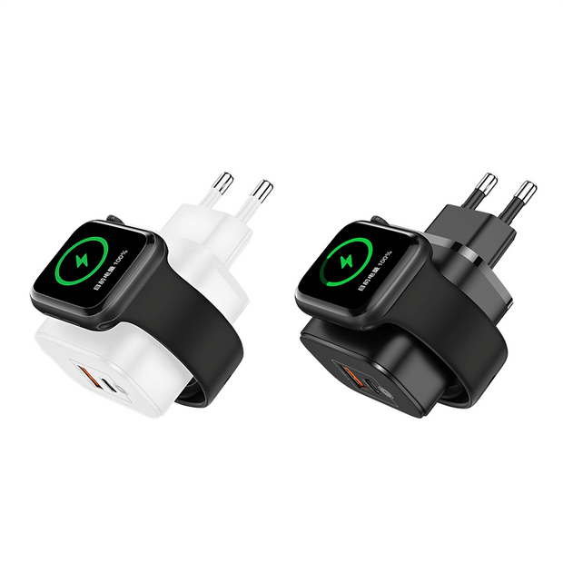 Customizable Oneday EC06 EU/US/UK 23W PD Charger & 3W Watch 2 in 1 Wireless Charger Fast Charging Wall Cell Phone Charger