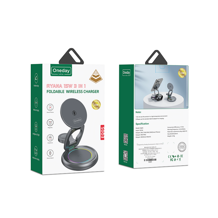 Oneday EQ05 Ryana 15W 3 IN 1 Foldable  Wireless charger