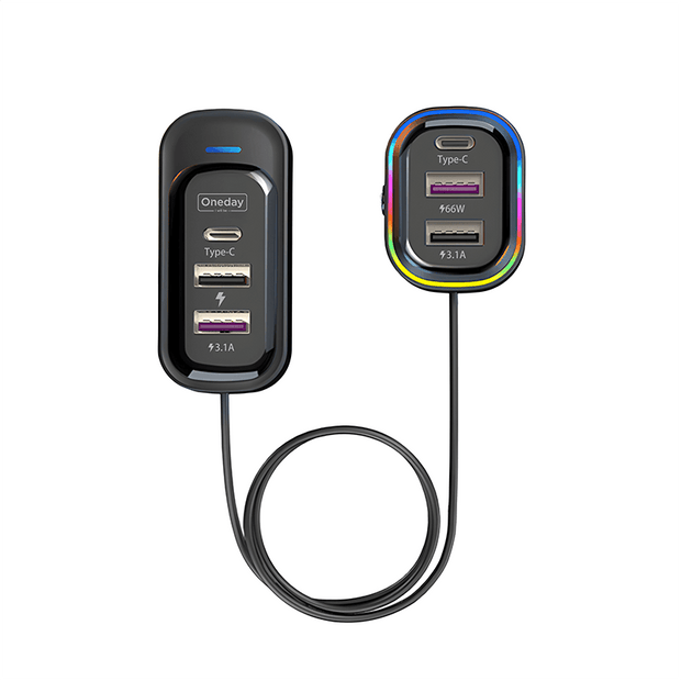 Oneday Customized ER03 81W USB * 4 + Type-c *2 extra cable car charger