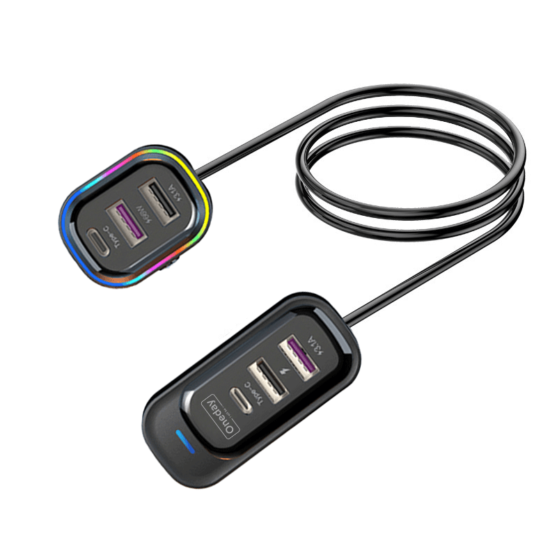 Oneday Customized ER03 81W USB * 4 + Type-c *2 extra cable car charger