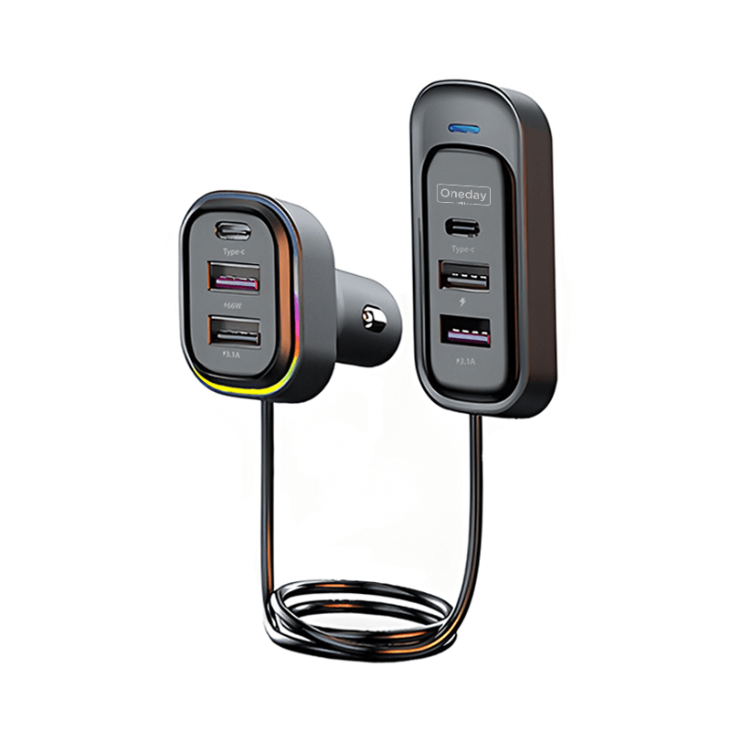 Oneday Customized ER03 81W USB * 4 + Type-c *2 extra cable car charger