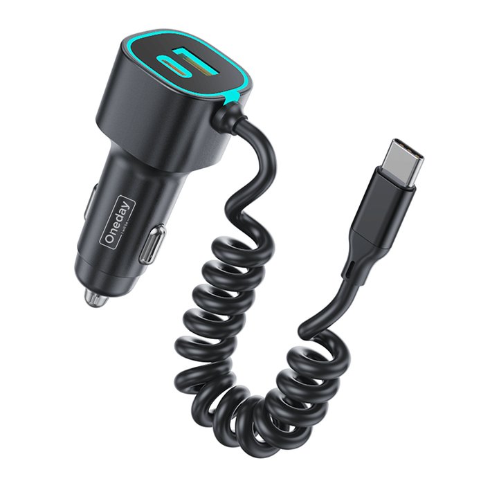Oneday Customized ER04 LED USB + Typec with Type-c cable 48W dual port car charger