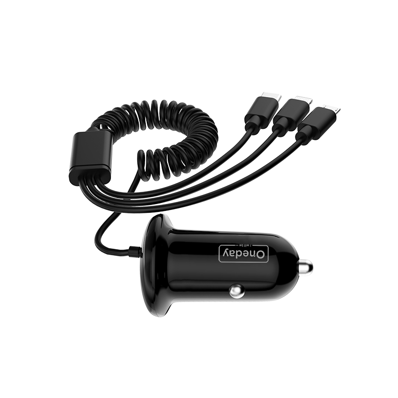 Oneday Customized ER07 USB port+TYPEC cable  3 IN 1 car charger