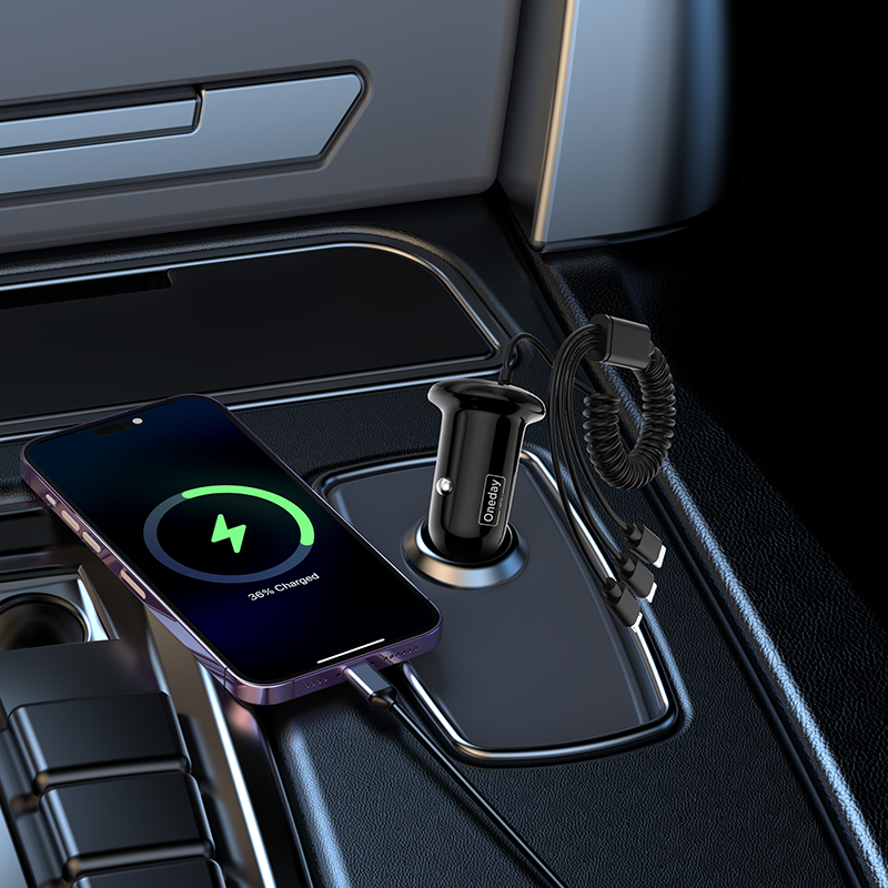 Oneday Customized ER07 USB port+TYPEC cable  3 IN 1 car charger