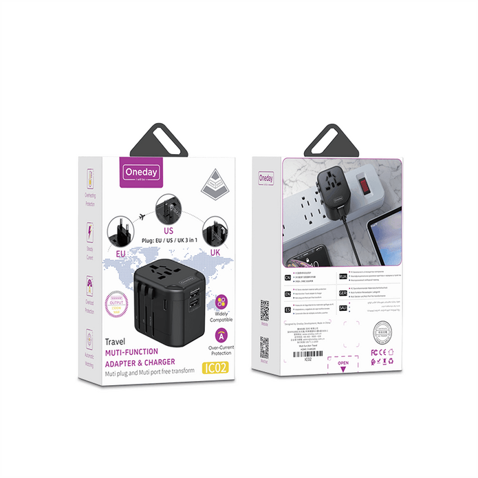 Customizable Oneday IC02 EU / US / UK 3 in 1) Multi-function Travel Adapter & Charger Super Adapter Fast Charging Wall Cell Phone Charger