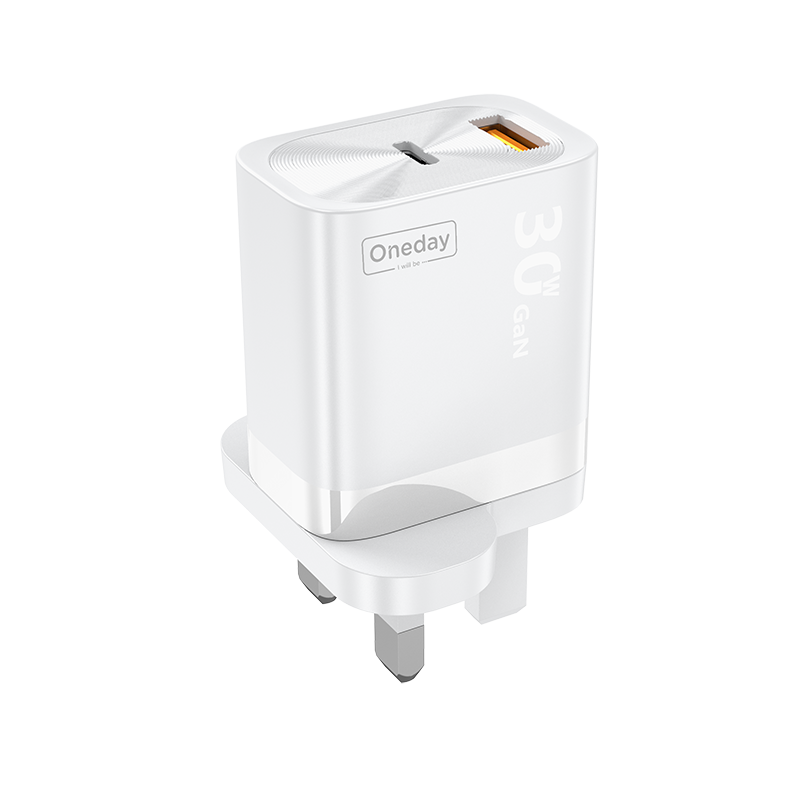 Customizable Oneday NC05 EU/US/UK 30W USB + T-ypec GaN Dual Port Charger Super Adapter Fast Charging Wall Cell Phone Charger