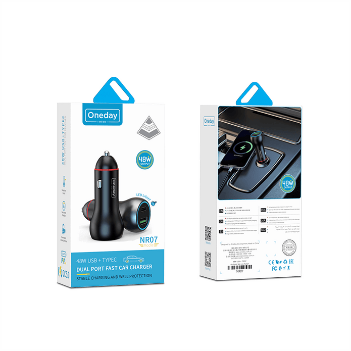 Oneday Customized NR07 48W USB + Type-c  dual port fast car charger