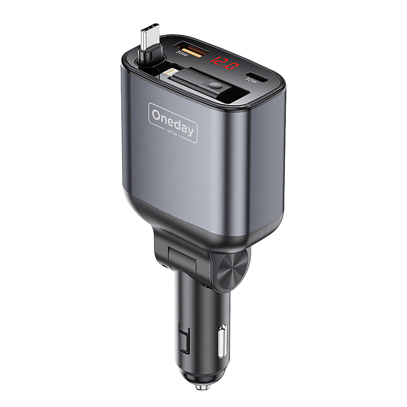Oneday Customized NR15 105W USB + TYPEC +  Flexible typec cable  two port fast car charger