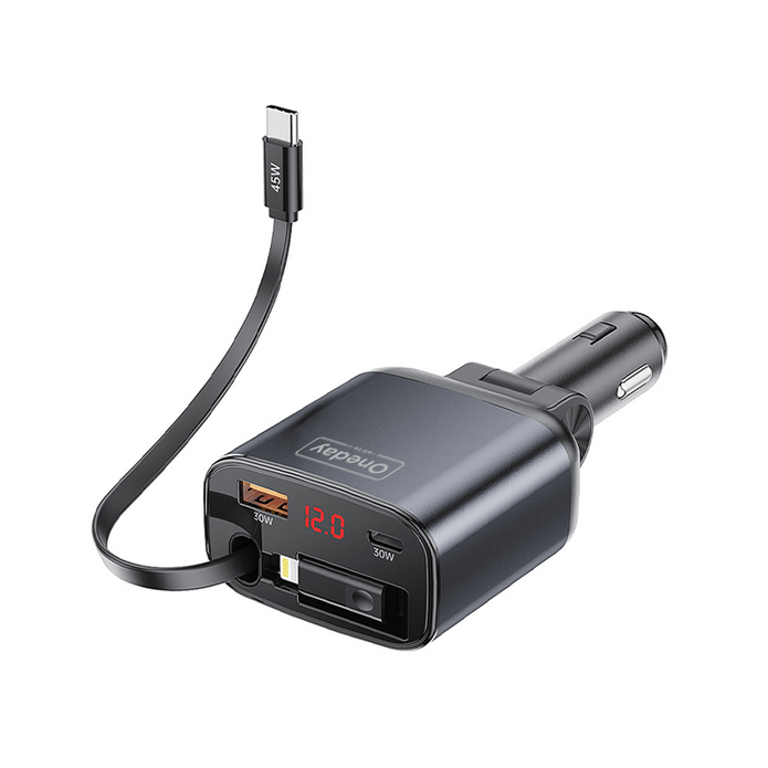Oneday Customized NR15 105W USB + TYPEC +  Flexible typec cable  two port fast car charger