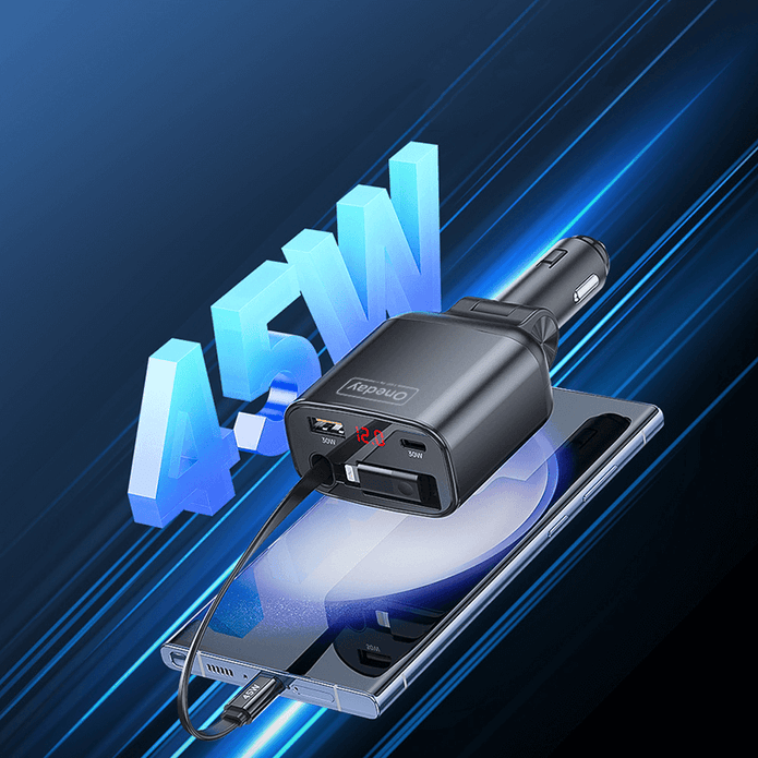 Oneday Customized NR15 105W USB + TYPEC +  Flexible typec cable  two port fast car charger