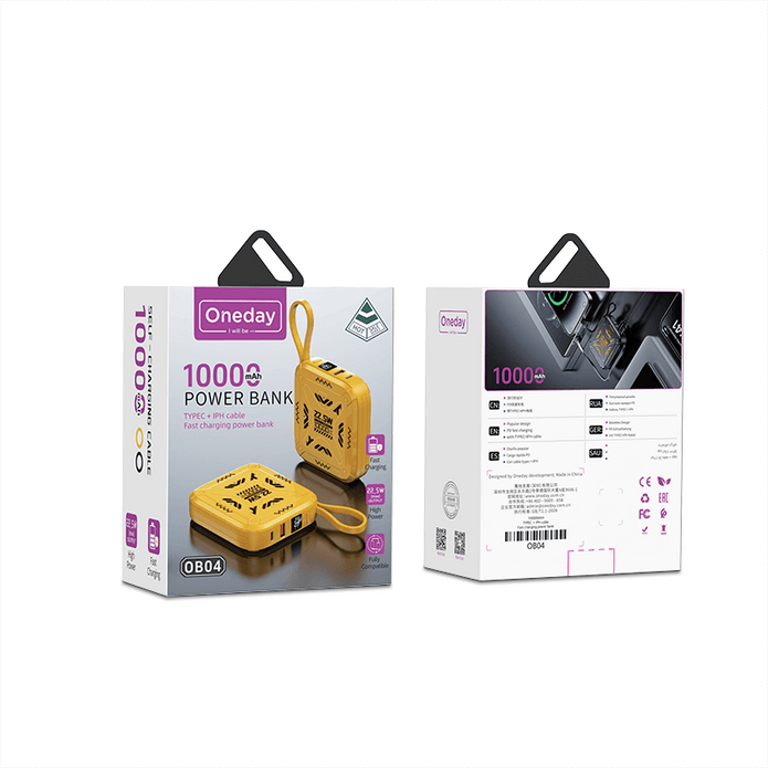 OB04 10000MAH T-ypec +IPH cable Fast charging power bank